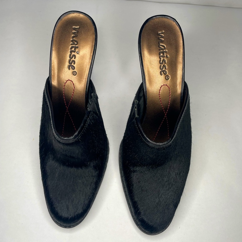 Matisse Black Calf Hair Almond Cammy Slip On Western Mules - Picture 8 of 13